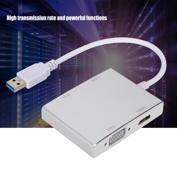 Högkvalitativ multifunktionell aluminiumlegering USB 3.0 till VGA/HDMI/LAN/DVI-omvandlaradapter