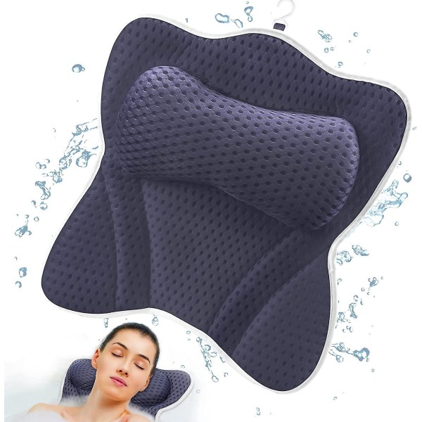 Blå ergonomisk badepute med 4D Air Mesh-teknologi, hodestøttefunksjon og 6 sugekopper