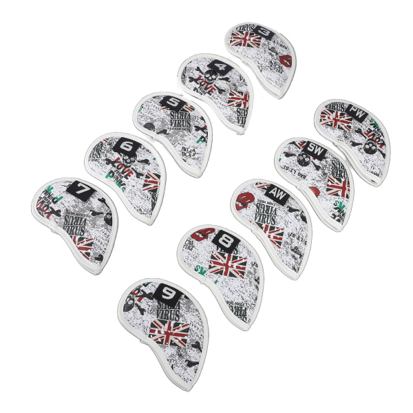 10 st Skull USB Golf Järnklubba Huvudskydd PU Läder Golfklubba Huvudskydd Headcovers Röd