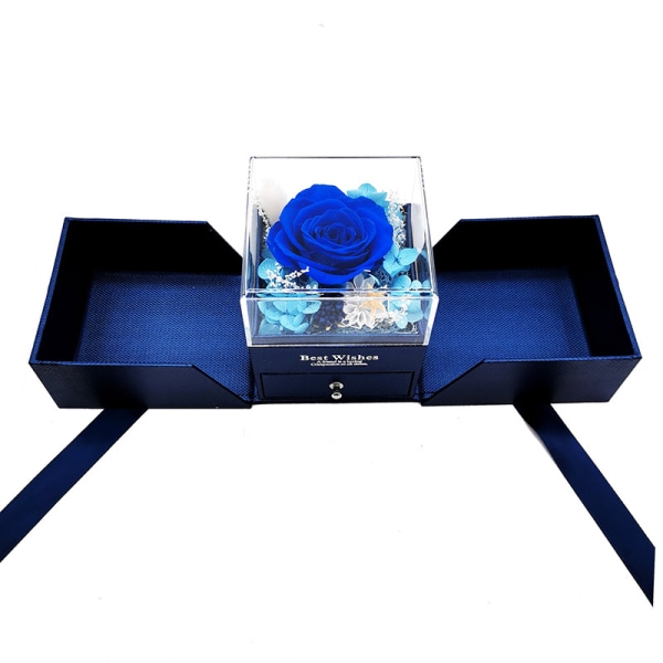 Valentinsdagsgave, skriftegave, ny dobbeldørs udødelig rose smykkeskrin (blå),