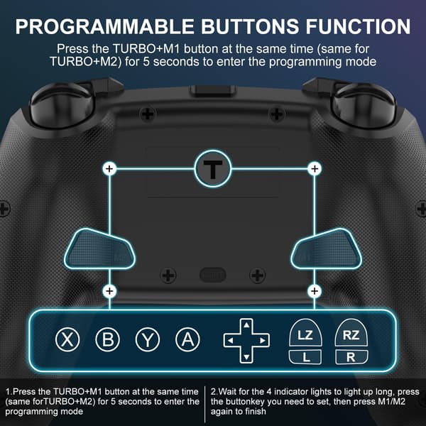 Bryterkontroller kompatibel med Nintendo Switch/Lite/OLED, med kule LED-lys, programmerbar