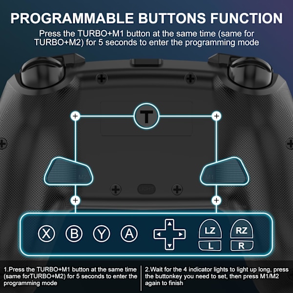 Switch-kontroller kompatibel med Nintendo Switch/Lite/OLED, med coola LED-lampor, programmerbar