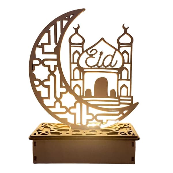 LED-lampe i tre Ramadan-dekorasjon Bærbar Eid Ramadan LED-nattlys Bordpynt Ideell for Eid Ramadan-dekorasjon