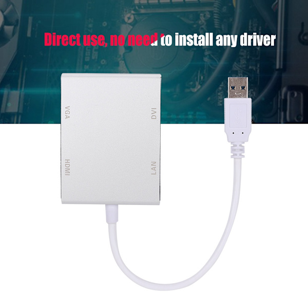 Högkvalitativ multifunktionell aluminiumlegering USB 3.0 till VGA/HDMI/LAN/DVI-omvandlaradapter