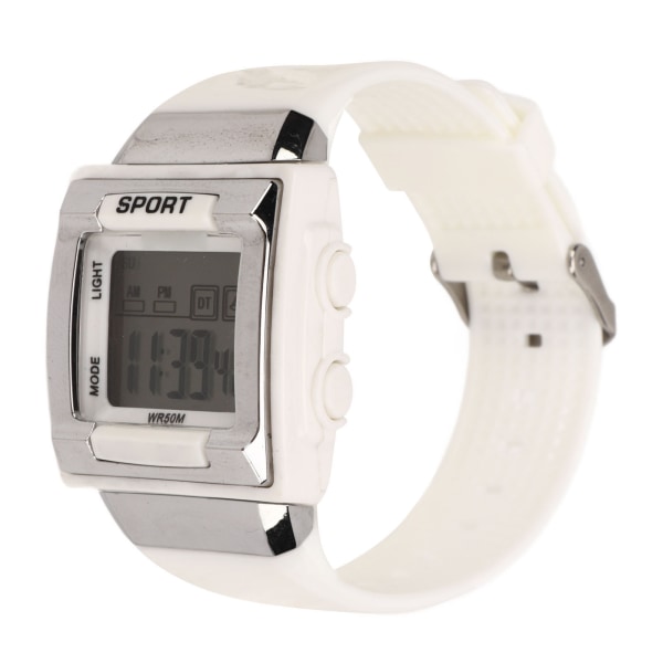 Digital Sports Watch Fashion Quadrate Waterproof Large Screen Luminous Electronic Watch for Daily Sports Swimming White