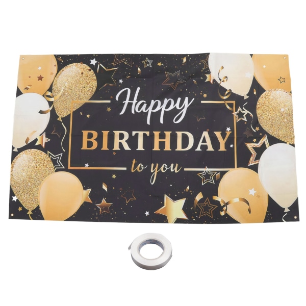 Glad födelsedag bakgrundsbanderoll stor svart och guld ballong glitter födelsedag bakgrundsskylt för födelsedagsfest svart bakgrund ballongbanderoll