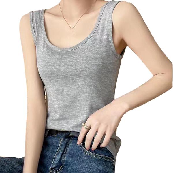 Tanktopp for kvinner, myk og pustende, bred stropp, uten ermer, ensfarget tanktopp for vår og sommer, grå, M