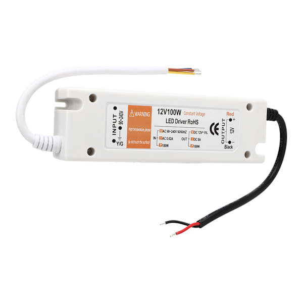 100W LED-strömadapter AC 90‑240V 0.62A till DC 12V 8A Kortslutningsskydd LED-drivrutin Adapter för hemmet