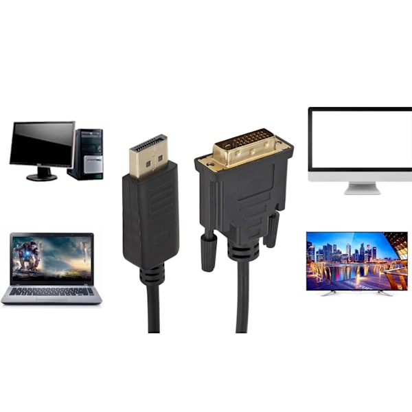 1.8M Displayport Hann til DVI Hann Adapterkabel 1080P DP til DVI Konverter Støtter Displayport 1.1a