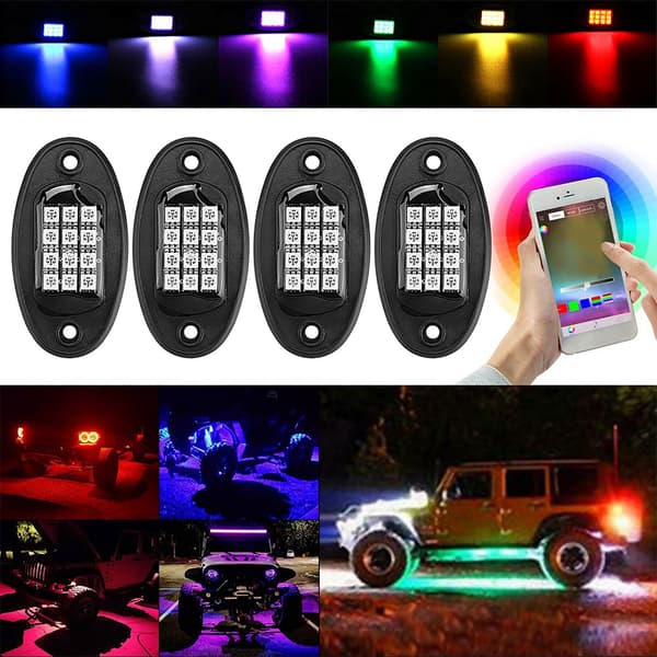 4 stk. RGB LED Bluetooth Trådløs Rock Light Undervognsglød Lys Multi Farve Blinkende