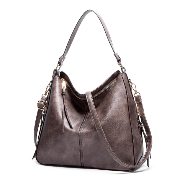 Handväska för kvinnor Tygväska, 15,6 tums axelväska i PU-läder Laptopväskor med justerbart handtag, lätt stilfull designer stora svarta handväskor F Grey