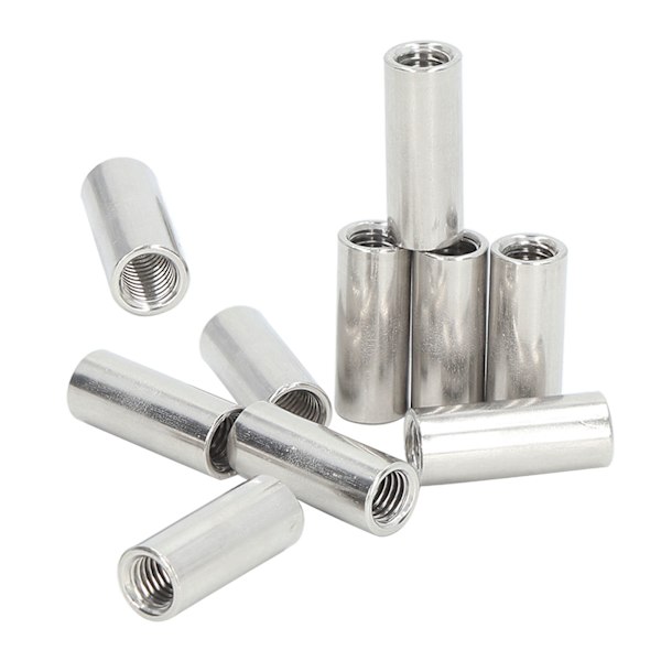 10 stk runde koblingsmuttere M10x1,5 L35mm rustfritt stål runde gjengede stangkoblingsmuttere
