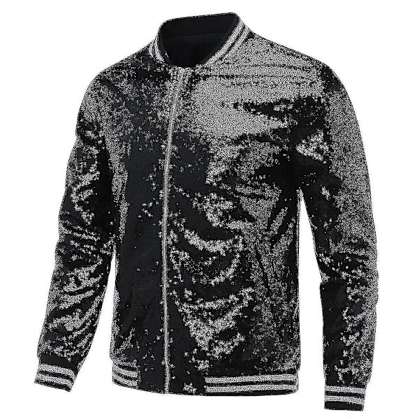 Herre Sequin Bomber Jakke til Stilfulde Fester M Sort
