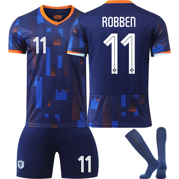 25 Nederland borteblå nr 11 Robben fotballtema fotballtrøye sett inkludert voksen- og barnestørrelser No. 11 Robben 16（90-100CM)