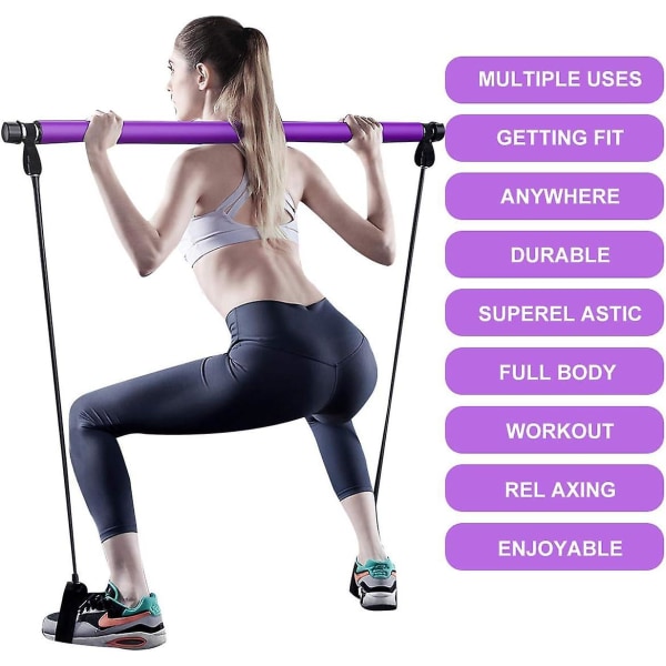 Bärbart Pilates Bar Kit med motståndsband för helkroppsträning