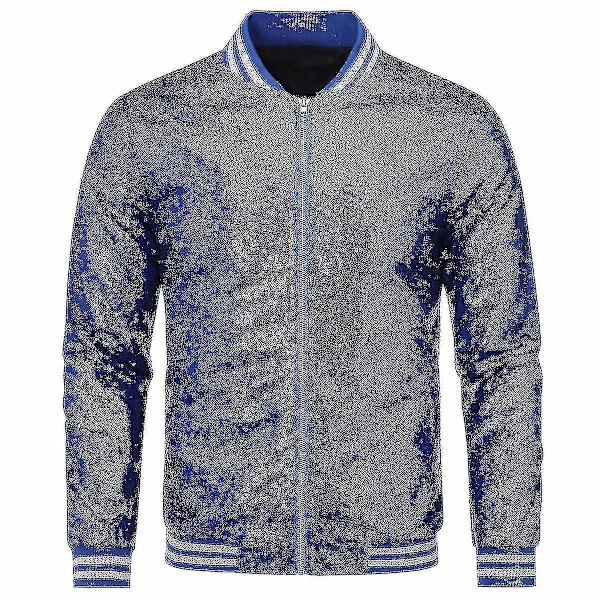 Herre Sequin Party Bomber Glidelås Jakke - Moteskapende og Avslappet 2XL Blå