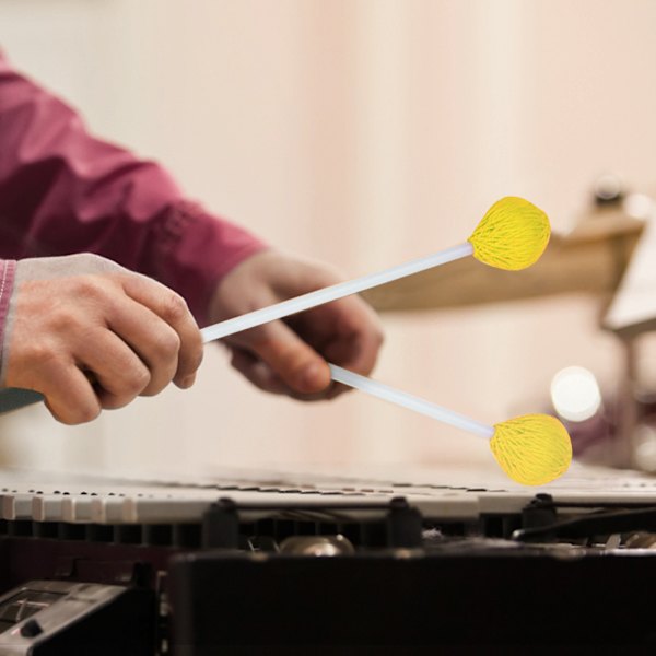 1 par uldhoved tastatur Marimba hammere med gummifiberglashåndtag til begyndere (gul)