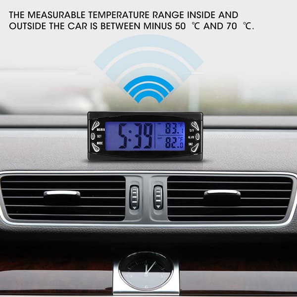 12V Digital Biltermometer Fordonsklocka LCD Temperaturmätare Larmfunktion CT23