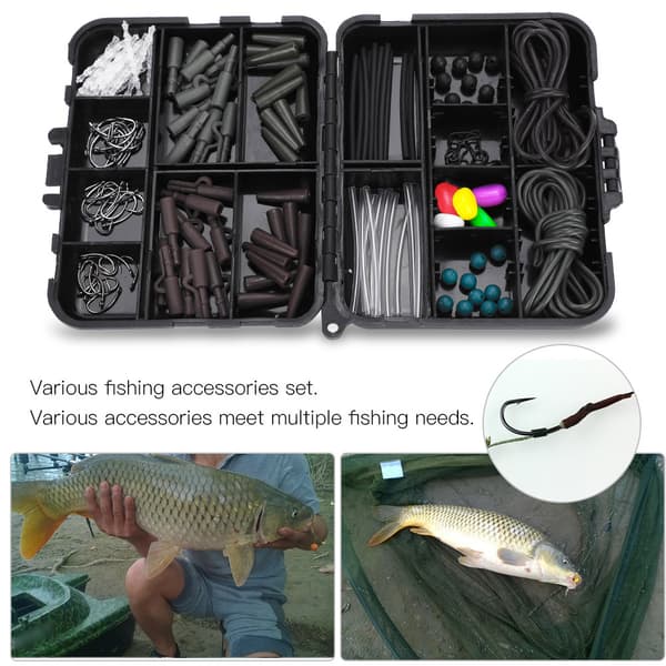 Karpfiskegrejsæske Vægte Clips Maddingnåle Krog Svivel Rig Kit (med maddingnål)