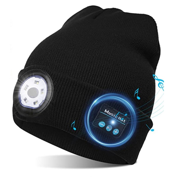 Bluetooth 5.0 LED Beanie Hat med LED lys indbygget stereohøjttalere og mikrofon varm hat til sport og udendørs