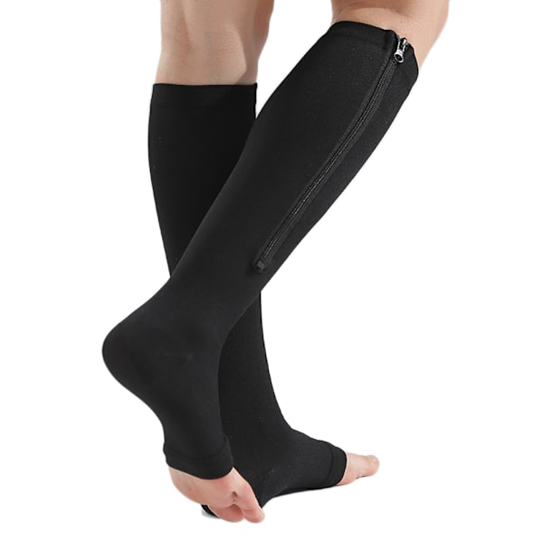 1 par komprimerade strumpor Stretchig dragkedja Komprimerad benstöd unisex öppen tå knä strumpor