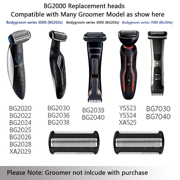 2-pack BG2000 Trimmer Rakhuvudet Refill Kompatibel med Norelco Bodygroom BG2000/40 BG2024 och mer