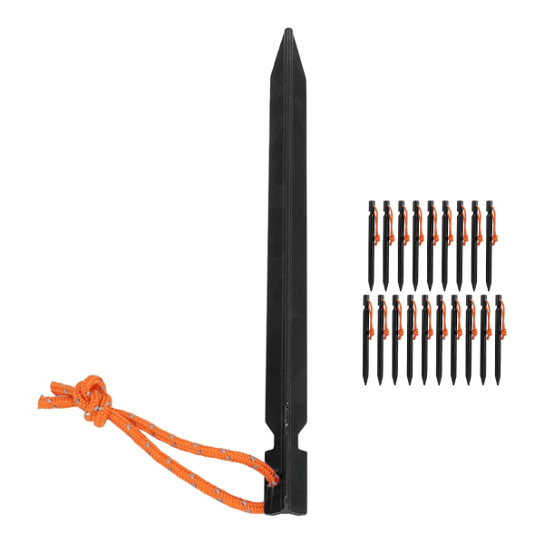 Telt Stakes V Shape Heavy Duty teltpinne med tau for utendørs camping telt tilbehør Svart