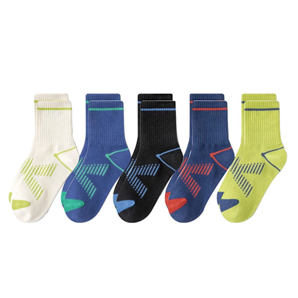 Children Socks Soft Breathable Mid Calf Cotton Stylish Boys Girls Socks for Spring Autumn 5 Pairs 6‑8 Years Old (for Size 25‑30 Shoes)