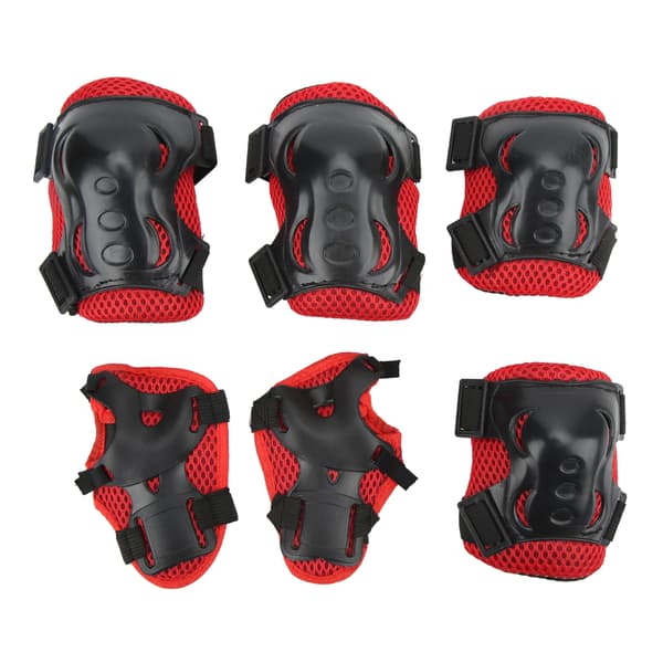 6 st/set Rullskridsko Skyddsutrustning Justerbara Knä Armbåge Handskydd för 6‑18 År Gamla Röd