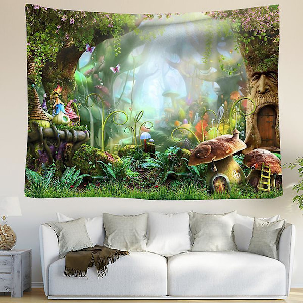 Forest Fairy Tale Wall Tapestry - Nature Inspired Wall Hanging for Kids Bedroom, Living Room, or Dorm - Birthday Background - 150x100cm