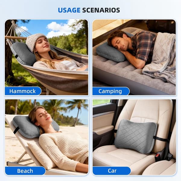 Oppblåsbar reisepute med vaskbart bomullstrekk ergonomisk camping TPU sklisikker grå