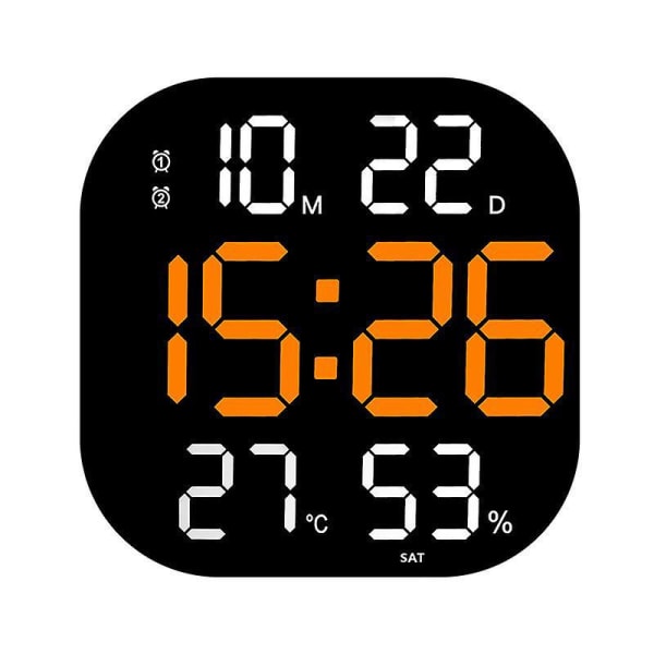 Modern svart väggklocka med LED-skärm - 12/24 timmar, temperatur, datum, snooze, ljussensor, fjärrkontroll