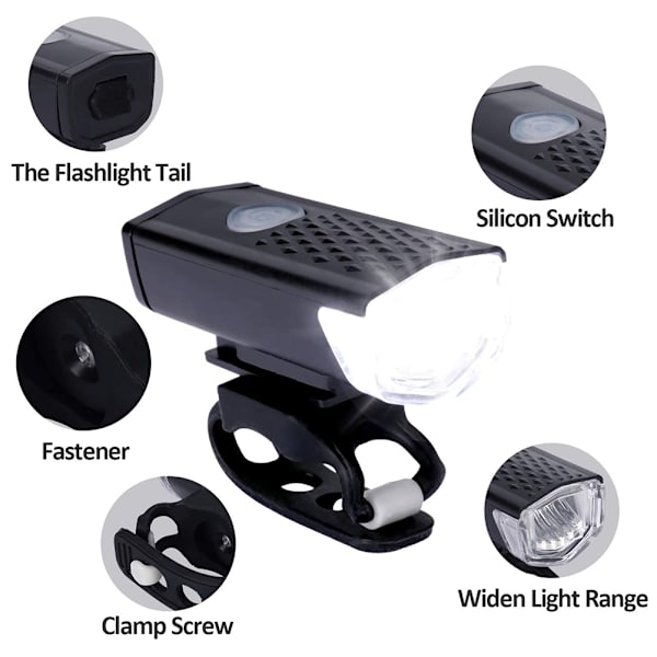 LED-ajovalojen etuvalo Takavalo USB -ladattava vedenpitävä set