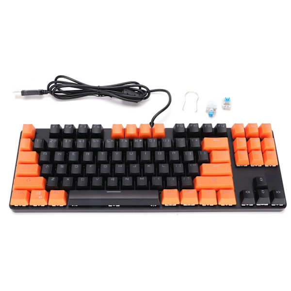 Mekanisk spilltastatur 87 tast 9 bakgrunnsbelysningsmodi Kablet USB Bakgrunnsbelyst tastatur for PC-spillere Black Orange