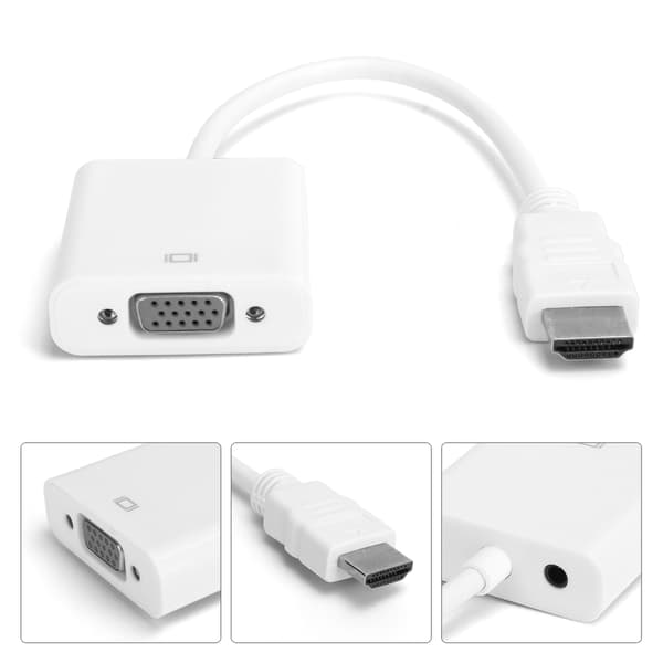 HDMI til VGA Konverter Kabel med 3.5mm Audio til Chromebook Raspberry Pi Xbox Hvid