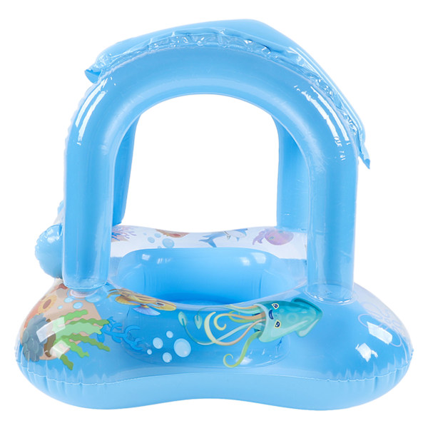 Baby Pool Float Solskydd Badring Spädbarns Säte Båt Uppblåsbar Leksak med Markis Handtag Liten Klocka Blå