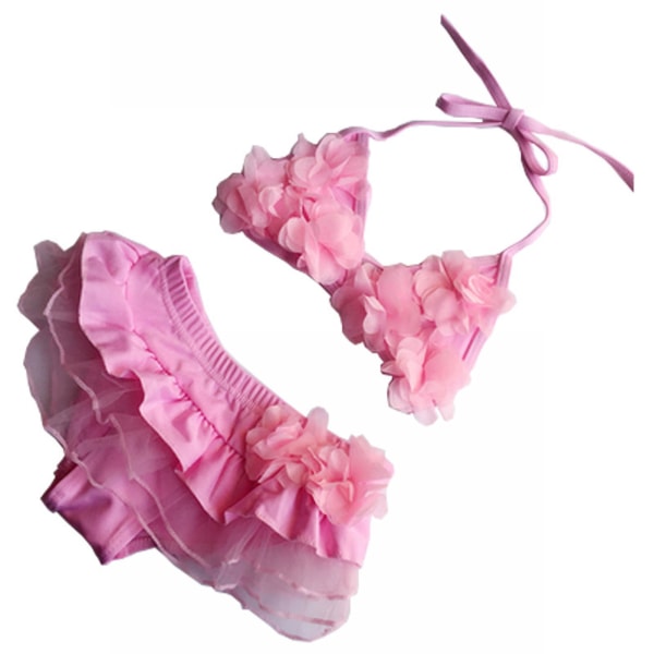 Børnebadedragt Småbørnsbadetøj til piger Badedragt 2 dele Babybikiniblomster Sommerstrandoutfit Pink L 20-25 kg