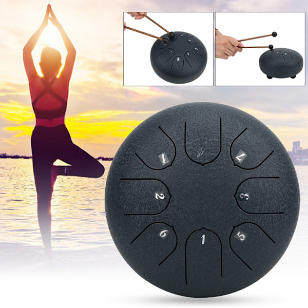 6in 8 Tones Pan Drum C Major Hand Tank Tongue Drum with kumi Support Pad Navy Blue