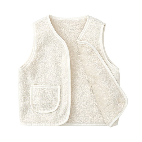 Børneforstærket Fleecevest til Piger og Drenge - Hold Varmen - To-sidet Vintervest Uden Ærmer med Lynlås - Beige 80 cm/31,5 tommer