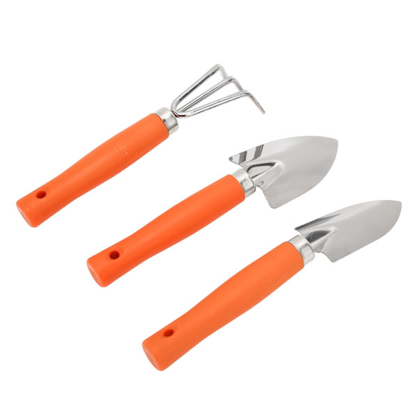 Hagesett med hageverktøy, inkludert bred spade, smal spade og rive for bonsai-planter