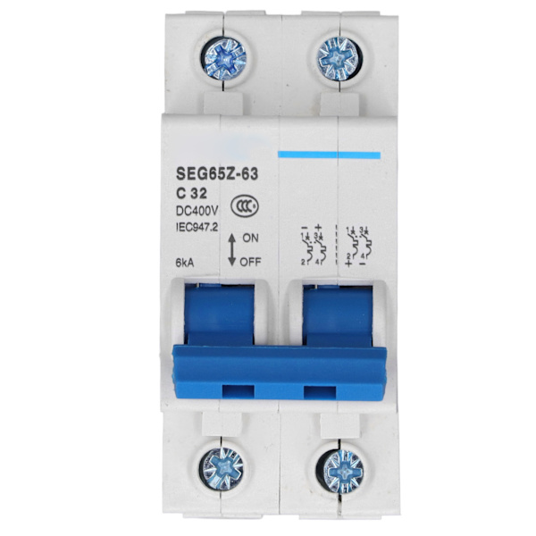 DC Miniature Strømafbryder 2P 6KA 400V Luftkontakt til Solcelle PV System Paneler Net C32 32A
