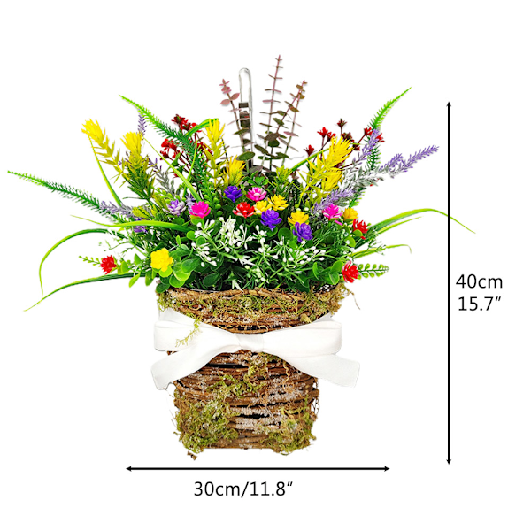 Texas Wildflower Krans Floral Kunstig Hytte Krans Sommer Vår Vibrerende Blomsterkrans for Inngangsdør Dekor