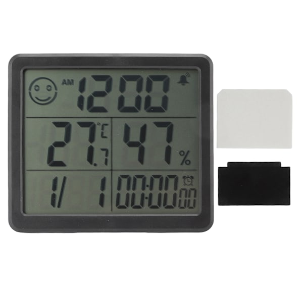 Digitalt termometer hygrometer alarmur følsom induktion høj nøjagtighed elektronisk hygrometer med 5in LCD skærm sort