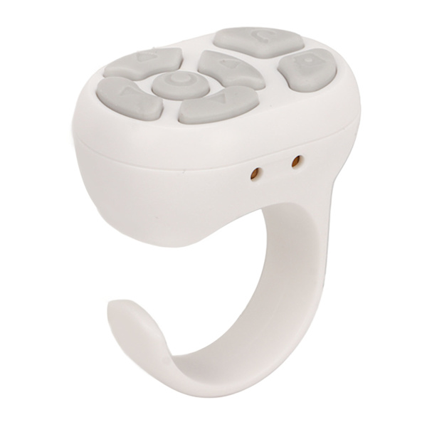 Fjernbetjening Scrolling Ring Bluetooth APP Side Vender Kamera Fjernudløser Selfie Knap med Opladningsetui til Mobiltelefon Hvid