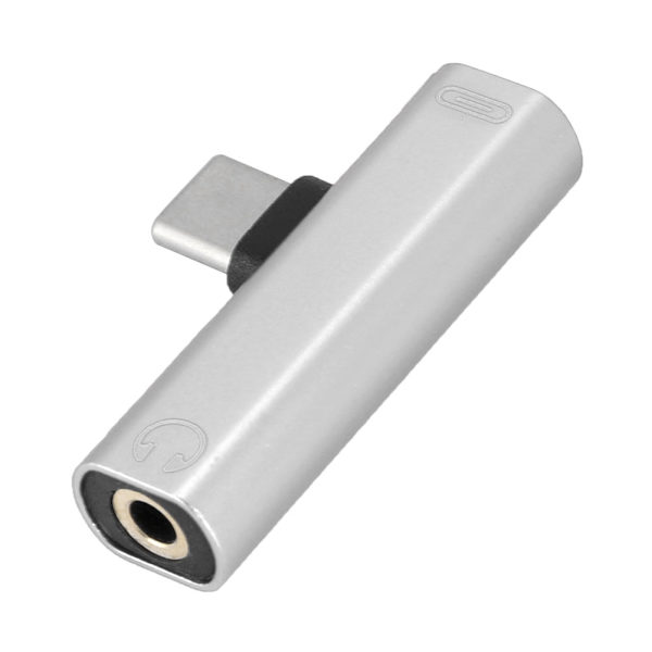2 in 1 Type C - 3,5 mm Jack kuulokkeet USB latausmuunnin Multi hopea