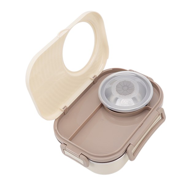 1450 ml Bento Lunch Box i rostfritt stål med fack, termisk Bento Box, dubbelskikts Bento-behållare för studenter, beige