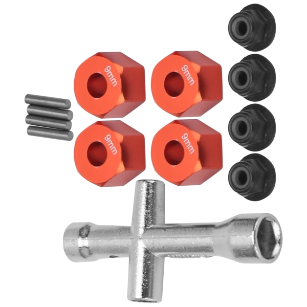 12 mm Hjul Hex Hub Adapter 9 mm Tykk M4 Flens Låsemutter Kryssnøkkelsett for 1/10 RC CarRed