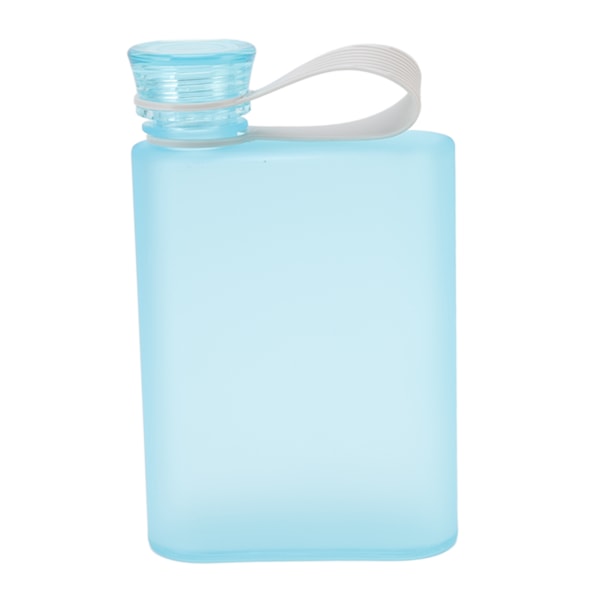Platt vattenflaska plast läcksäker transparent fyrkantig bärbar pappersvattenflaska 380ml blå