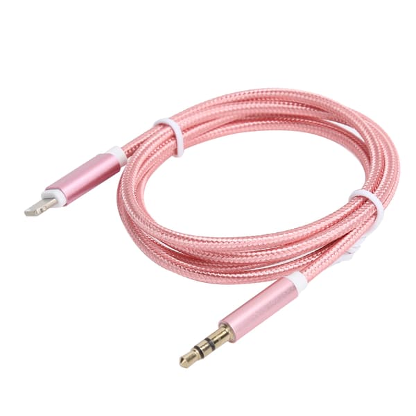 IOS 12 AUX Lydkabel 3,5 mm Nylonflettet Adapter Rosa
