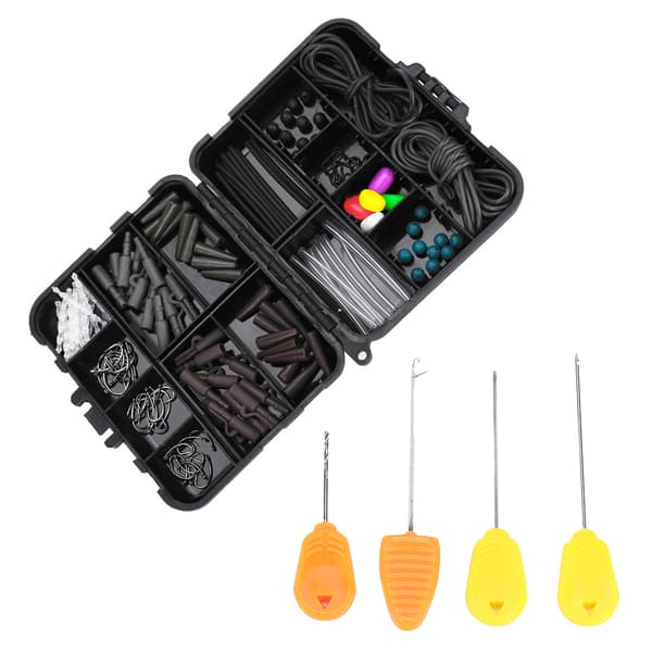 Karpfiskegrejsæske Vægte Clips Maddingnåle Krog Svivel Rig Kit (med maddingnål)
